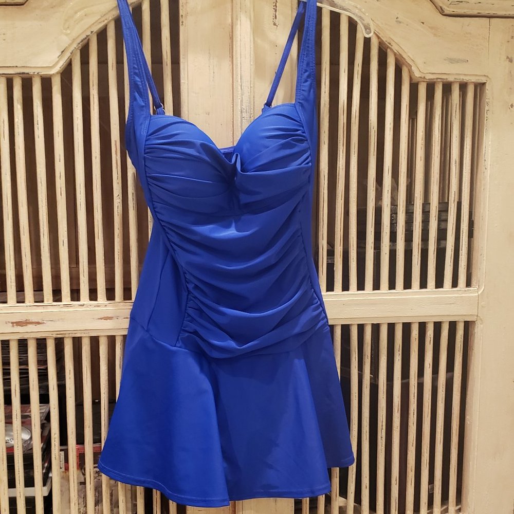 Royal Blue One Piece Swim Suit with attached Skirt